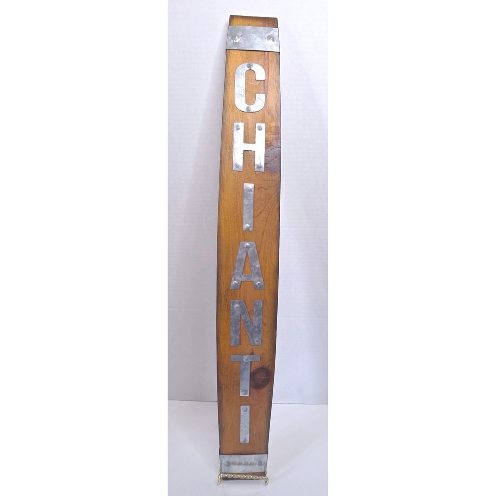 Rustic Reclaimed Wood Chianti Wine Barrel‎ Stave Wall Decor Metal Lettering 24"